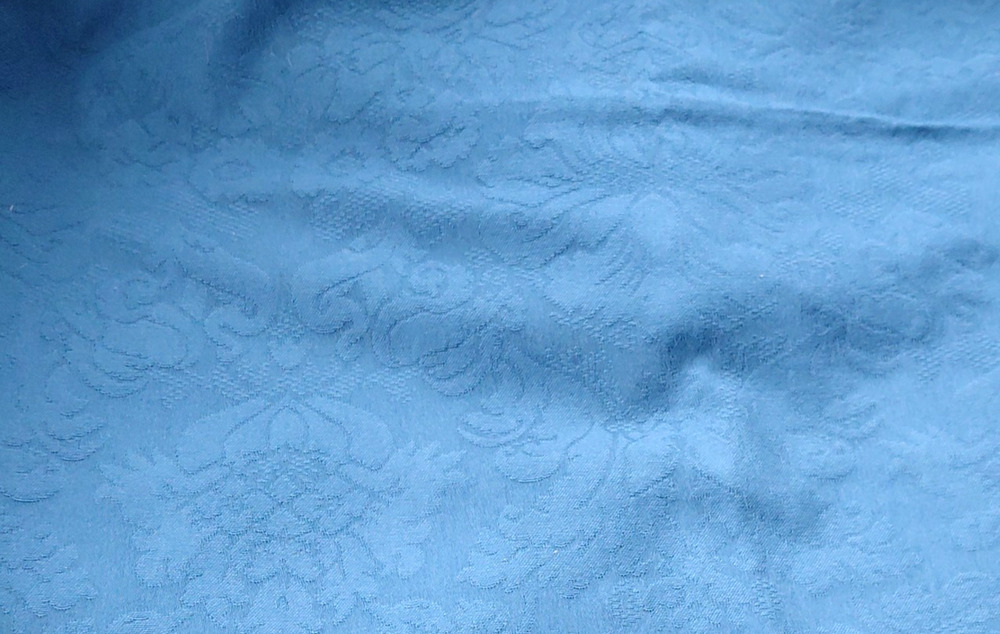 VTG Fabric Upholstery Drape Heavy Cotton French Blue Damask 3.5 yds Countryside